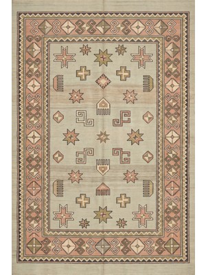 Rugzella Mousear Soluk Adaçayı Pudra Antrasit Boho Etnik Motifli Desen Yıkanabilir Halı
