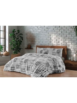 Merinos Diamond 3 Parça Bubble Kürk Comforter Set Duman Gri