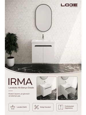 Lode Bath Irma Serisi 60 cm Lavabolu Alt Banyo Dolabı, Kapaklı Banyo Alt Dolabı,seramik Lavabo Dahil