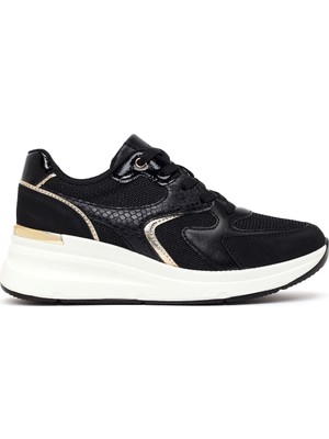 Derimod Kadın Siyah Bağcıklı Dolgu Topuklu Sneaker AF57500255