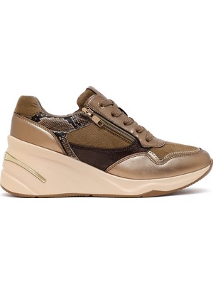 Derimod Kadın Vizon Bağcıklı Dolgu Topuklu Sneaker AF575001SK