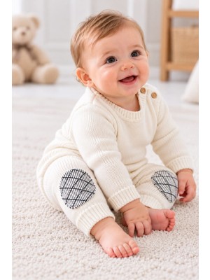 Meriç Bebe Bebek Dizlikli Triko Pantolon Emekleme Pantolonu Esnek Bel ve Paça Yumuşak Örgü Diz Koruyuculu