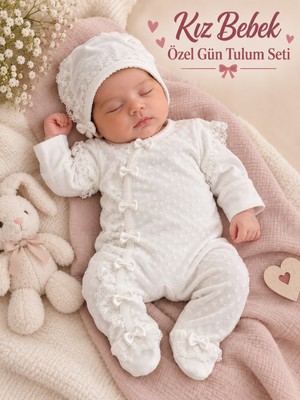 Sönmez Bebe Özelgün Kız Bebe Tulum Tül Fiyonk Fisto Detaylı Mevlütlük Tulum Seti