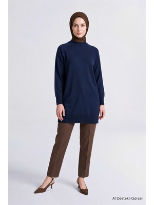 Armine Yüksek Yaka Basic Triko Tunik Lacivert