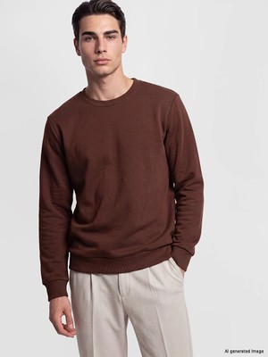 Lc Waikiki Yeni Sezon Kahverengi Bisiklet Yaka Erkek Kalın Sweatshirt