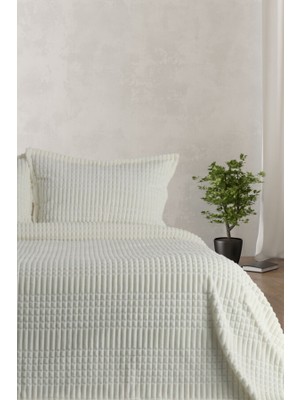 Merinos Line Ekru 3 Parça Desenli Battaniye Seti 220 x 240 cm Yumuşak Doku ve 3300 gr Ağırlık