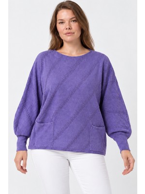Etki Moda Kadın Italyan Stil Yarasa Kol Yanı Yırtmaçlı Cep Detaylı Oversize Triko Bluz