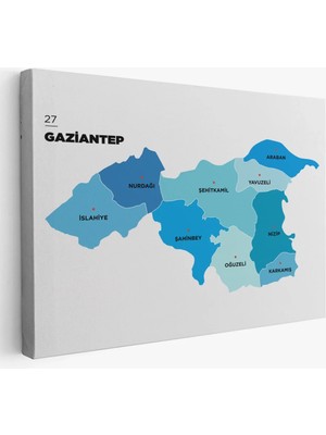 Cepahir Gaziantep  Ili ve Ilçeler Haritası  Dekoratif Kanvas Tablo 1344