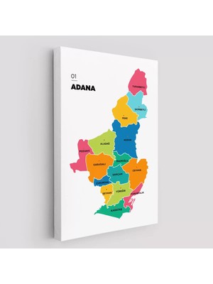 Cepahir Adana Ili ve Ilçeler Haritası  Dekoratif Kanvas Tablo 1248