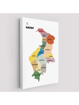 Cepahir Hatay  Ili ve Ilçeler Haritası  Dekoratif Kanvas Tablo 1355
