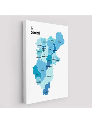 Cepahir Denizli  Ili ve Ilçeler Haritası  Dekoratif Kanvas Tablo 1320
