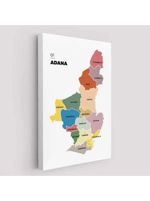 Cepahir Adana Ili ve Ilçeler Haritası  Dekoratif Kanvas Tablo 1246