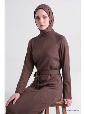 Armine Basic Triko Elbise Açık Kahve