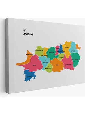 Cepahir Aydın Ili ve Ilçeler Haritası  Dekoratif Kanvas Tablo 1276
