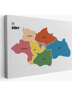Cepahir Siirt Ili ve Ilçeler Haritası  Dekoratif Kanvas Tablo 1449