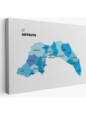 Cepahir Antalya   Ili ve Ilçeler Haritası  Dekoratif Kanvas Tablo 1267