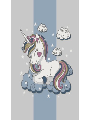 Atlas Halı Kids Mavi Gri Yıldız Yağmuru Unicorn Çocuk Odası Halısı - 0025A