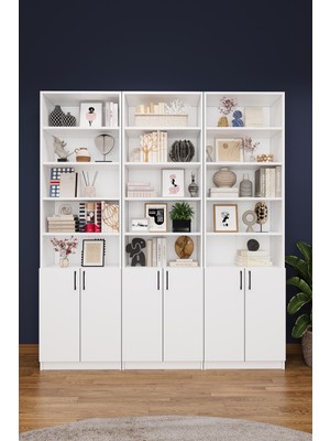 Asra Trend Modern Kapaklı Ayarlanabilir Raf Ev Ofis Kitaplık %100 MDF Dekoratif Kütüphane K50