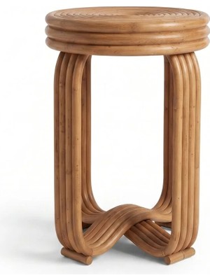 Marvielle El Yapımı Doğal Rattan Yuvarlak 53X38 cm - Yan Sehpa