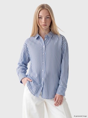 LC Waikiki Çizgili Oversize Kadın Gömlek  (W6)