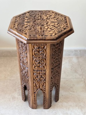 Marvielle El Oyma Ceviz Ahşap 44X44X76 cm Dekoratif Sehpa - Yan Sehpa