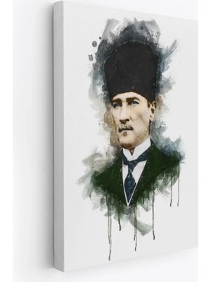 Cepahir Mustafa Kemal Atatürk'ün Suluboya Görünümlü Portresi Dekoratif Kanvas Tablo-Da-78