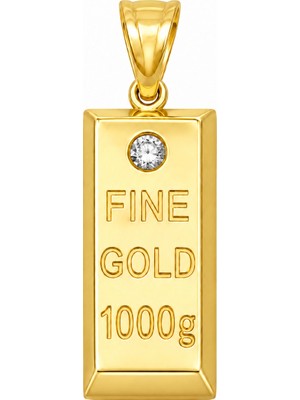 Fabrando 14 Ayar Külçe Model Altın Kolye Ucu Taşlı Ffnt-04 Fine Gold