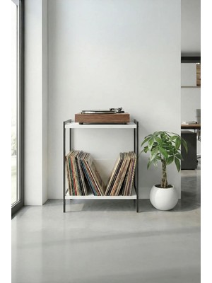Marvielle Lamine Ahşap Pikap Sehpası 60X45CM Metal Ayaklı - Yan Sehpa