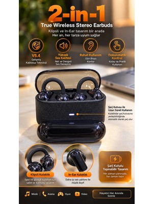Astraltech 4 Kulaklıklı Kablosuz Bluetooth Kulaklık Klipsli ve Kulak Içi Kullanım 2’si 1 Arada Hi Fi Yüksek Ses Kalitesi Dokunmatik Kontrol Şarj Kutusu Siyah