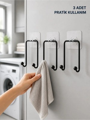 Marvielle 3 Adet Yapışkanlı Duvar Askısı Çok Amaçlı Askılık Seti - Banyo Askısı