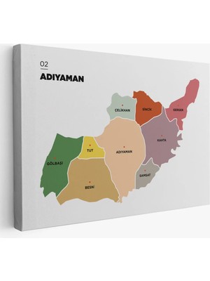 Cepahir Adıyaman  Ili ve Ilçeler Haritası  Dekoratif Kanvas Tablo 1250