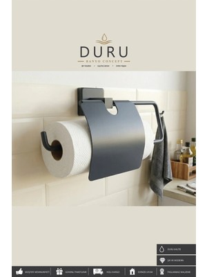 Marvielle Mat Siyah Kağıt Havluluk Kağıt Havlu Tutacağı - Banyo Askısı