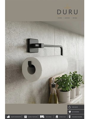Marvielle Mat Siyah Kare Aksu Kağıt Havluluk Kağıt Havlu Tutacağı - Banyo Askısı