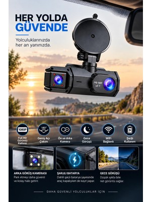 Astraltech Ön Arka Kamera 1080P Full Hd Wifi 180° Geniş Açı Şarjlı