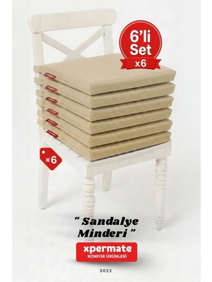 Marvielle 6'lı 40X40 Fermuarlı Bağcıklı Su Itici Yıkanabilir Bej - Sandalye Minderi