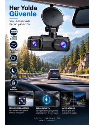 Astraltech Ön Arka Kayıt 1080P Full Hd 180° Geniş Açı Şarjlı Kullanım