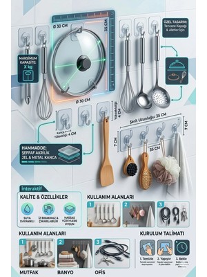 Marvielle Şeffaf Yapışkanlı Askılık 5’li Duvar Askı Aparatı - Banyo Askısı