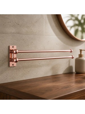 Marvielle Rose Bakır Havluluk Çiftli Asklılı Havluluk Hareketli Sistem Banyo Havluluğ - Banyo Askısı