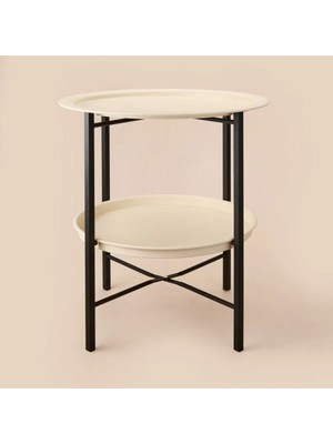 Marvielle Çift Tepsili Sehpa - Krem - 55X47X47 cm - Yan Sehpa