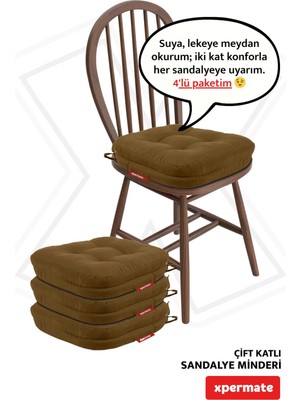 Marvielle 4’lü 42X42X8 cm Kalın Çift Kat Pofidik Fermuarlı Leke Tutm - Sandalye Minderi