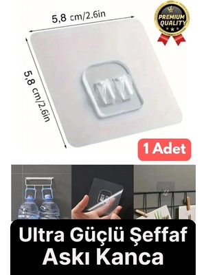 Marvielle 1 Adet Ultra Güçlü Şeffaf Suya Dayanıklı Mutfak Banyo Raf Ayna Tutucu Askı - Banyo Askısı