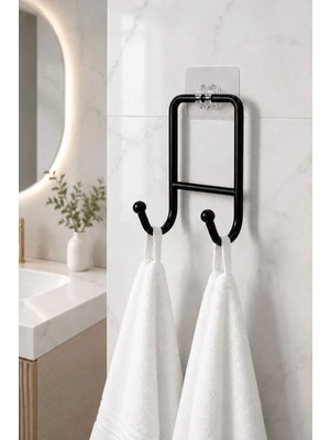 Marvielle Siyah Metal Çift Kancalı Mutfak Havluluk Organizer - Banyo Askısı