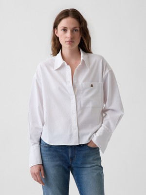 Gap Kadın Beyaz Organik Pamuk Oversized Crop Oxford Gömlek