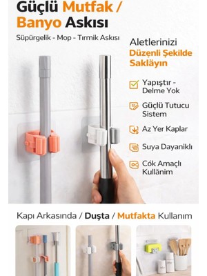 Marvielle Paspas Süpürge Fırça ve Mop Askısı Sap Tutucu Mutfak Banyo Askı 1 Adet - Banyo Askısı