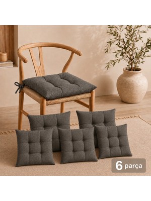 Marvielle 6'lı 40X40 cm Antrasit Bağcıklı Oturma Minderi - Sandalye Minderi