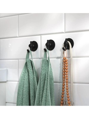 Marvielle 3 Adet Kendinden Yapışkanlı Çap 5 cm 3'lü Set Çelik Siyah Askı - Banyo Askısı
