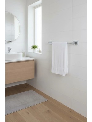 Marvielle Yapışkanlı Krom Banyo Havluluğu 39 Cm- Delmesiz Vidalı Kare Ta - Banyo Askısı