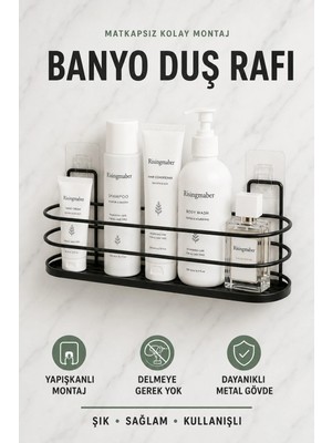 Marvielle Siyah Yapışkanlı Metal Banyo Düzenleyici Raf - Banyo Askısı