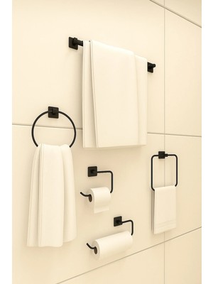 Marvielle 5'li Set Güçlü Yapışkanlı Daire Kare Uzun Havlu Askısı - Banyo Askısı