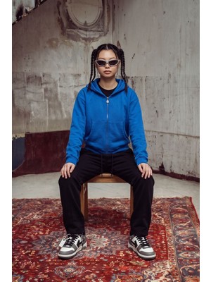 Gothamvibes Kadın Chill Oversize Saks Fermuarlı Sweatshirt
